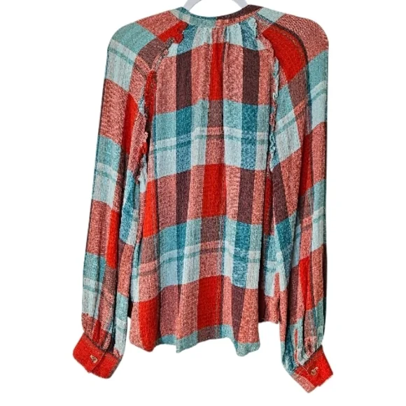Pilcro Breezy Plaid Button Down Gauzy Rustic Long Sleeve Top M - Picture 5 of 11